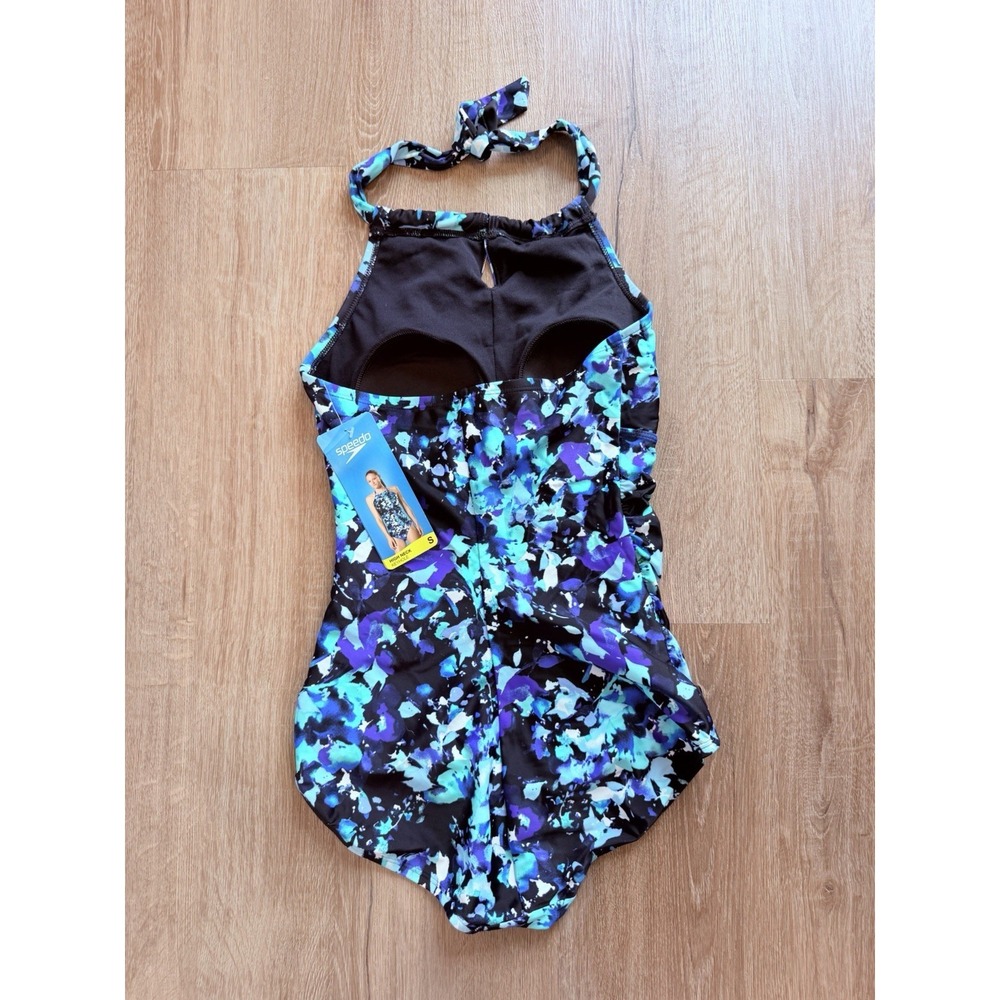 Speedo High Neck Keyhole One Piece Swimsuit Sz Small Abstract Beach Vacation NWT - Picture 7 of 8